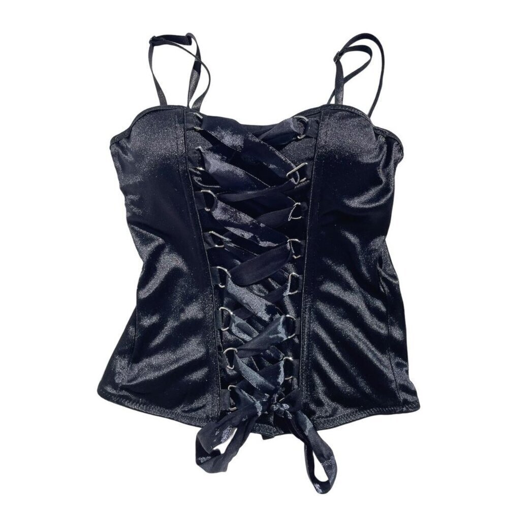 Spirit Halloween Women's Black Front Lace-up Satin Corset Costume Top Size 1x - Picture 2 of 7